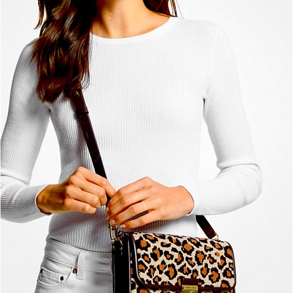 NWT Michael Kors Bradshaw Sm Leopard Beaded Leather Convertible Bag  NWT - Picture 2 of 11